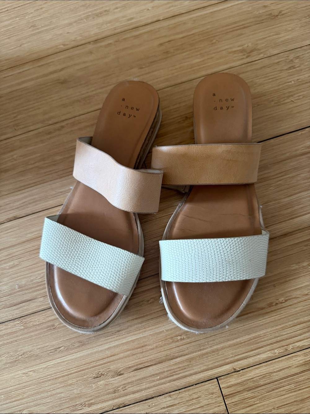 a new day Slide Sandals in Tan and white